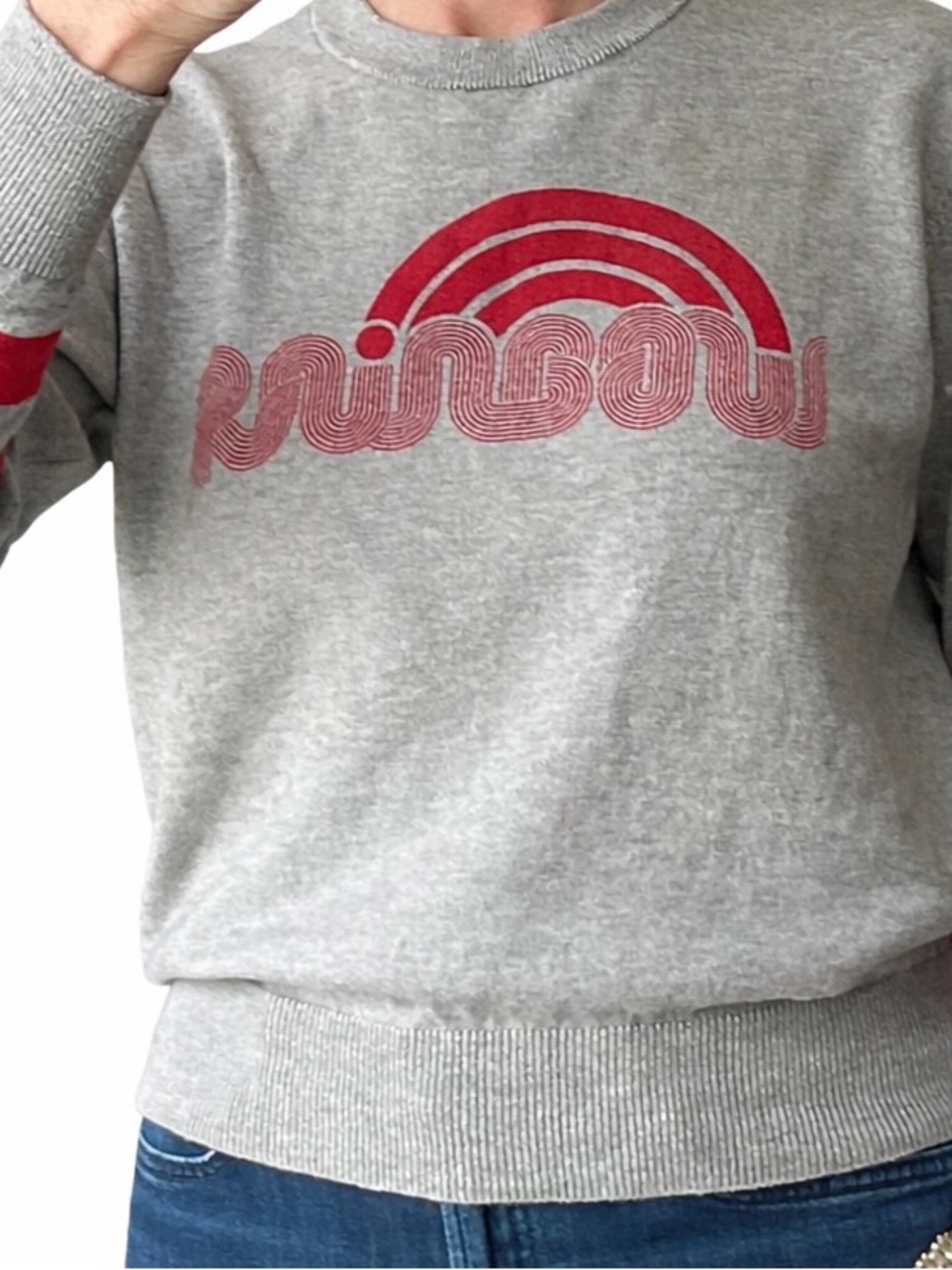 27 Miles Women's Gray Crewneck Sweater with Red Rainbow Graphic